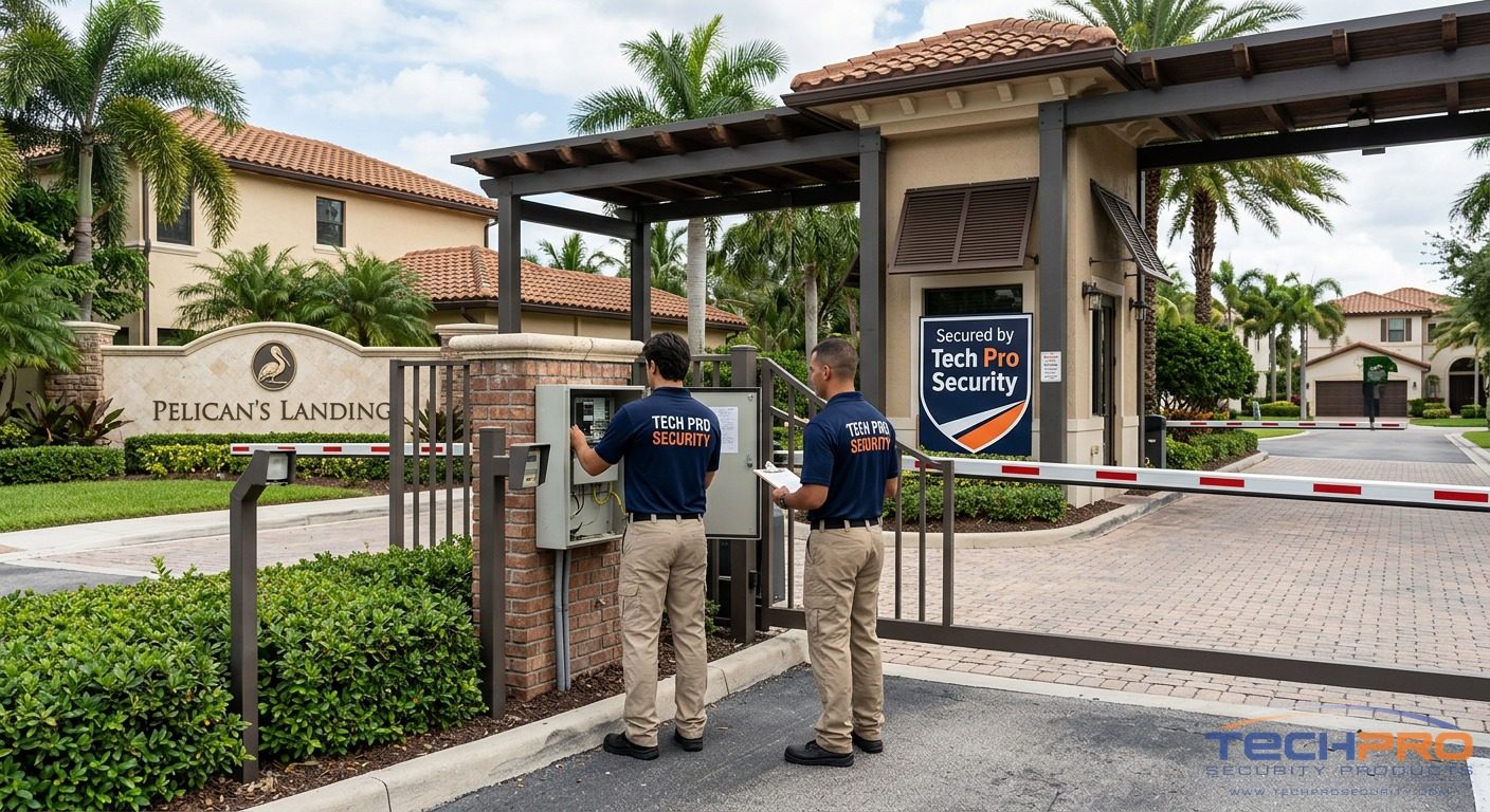 Professional automatic gate opener installation at luxury South Florida residential property