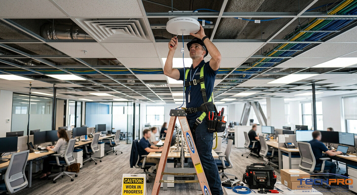 Enterprise WiFi access point installation in commercial office space