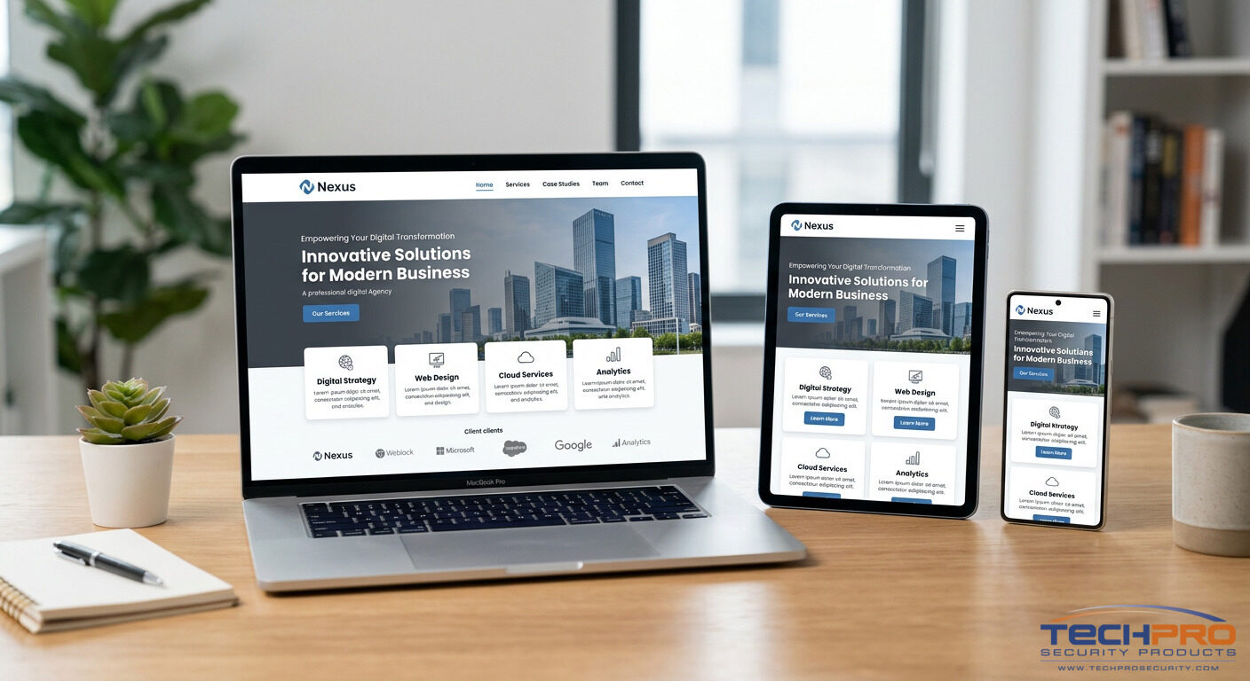 Responsive website displayed on laptop tablet and smartphone showing mobile-first design